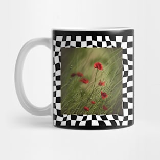 Poppy Field Painting on Checkered Background Mug